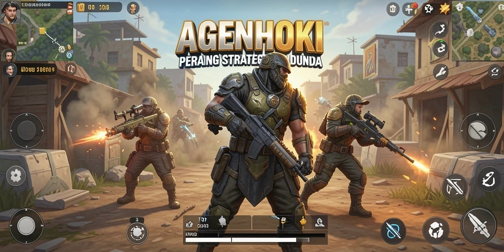 Screenshot AGENHOKI menunjukkan aksi pertarungan intens di medan perang Battle Royale.