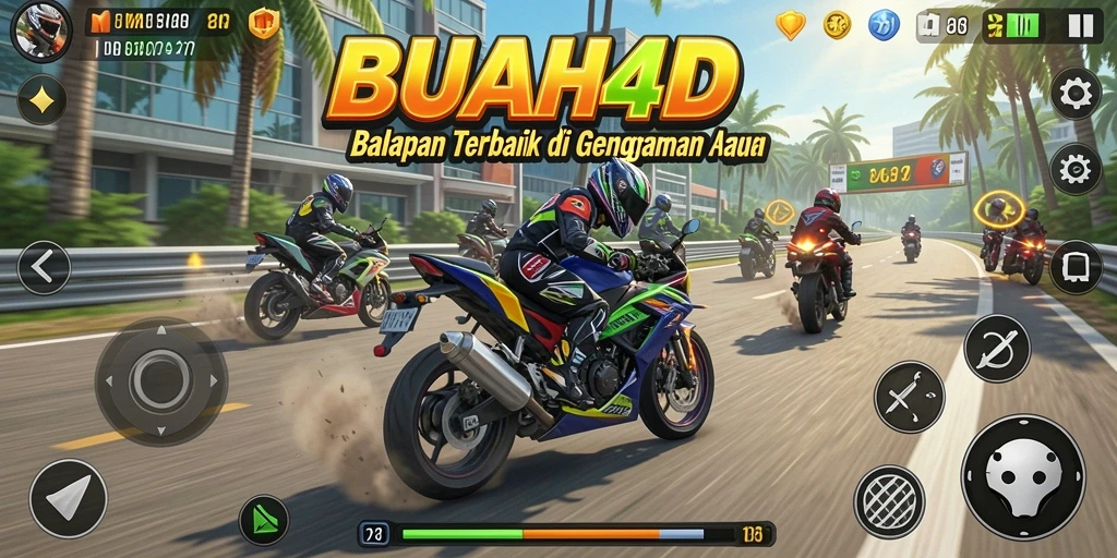 Screenshot utama BUAH4D menunjukkan aksi balapan motor yang mendebarkan.