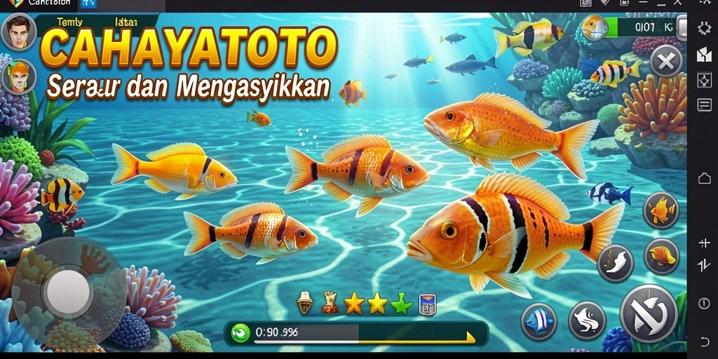 Cuplikan gameplay CAHAYATOTO yang menampilkan aksi menembak ikan.