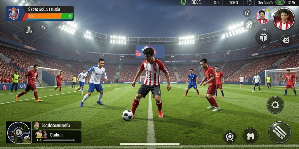 Tampilan gameplay D06 yang menegangkan dan realistis saat pertandingan sepak bola.