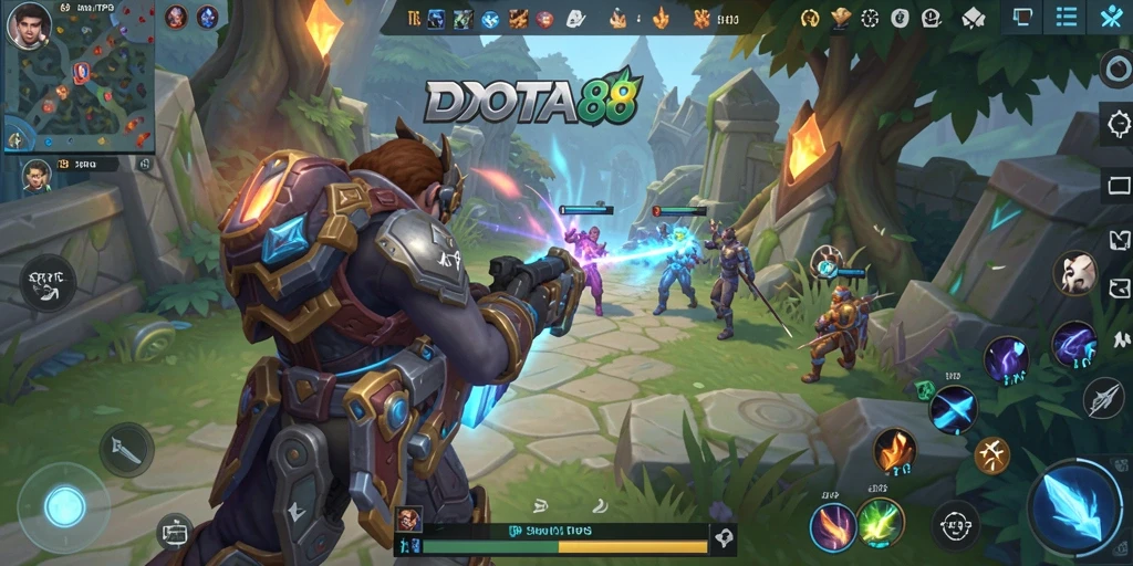 Tampilan aksi pertempuran intens dalam DOTA88 yang seru.