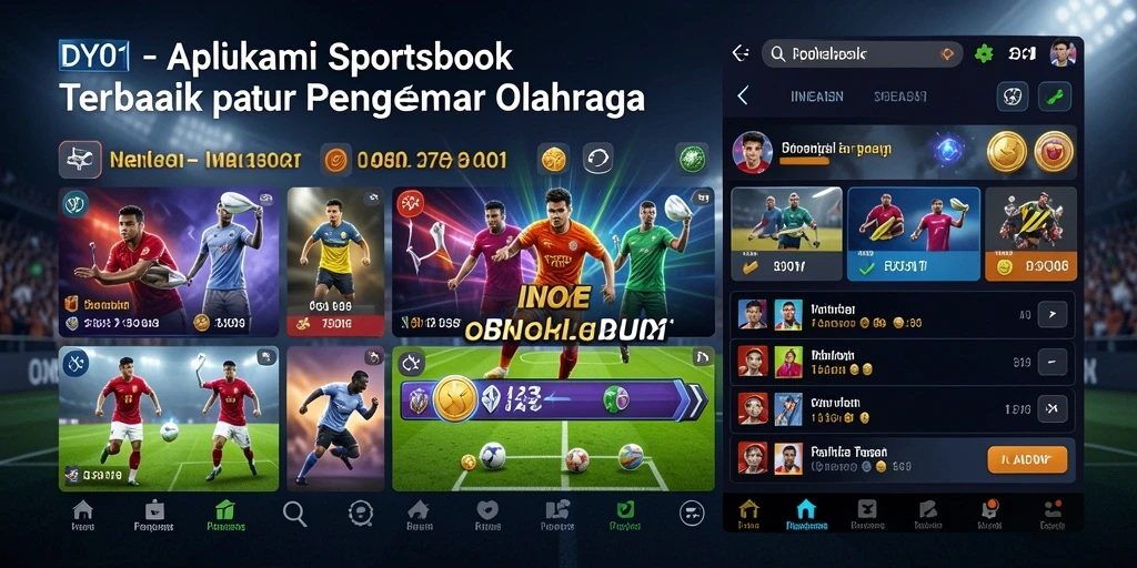 Tampilan utama DY01 menampilkan berbagai pilihan taruhan olahraga secara langsung.