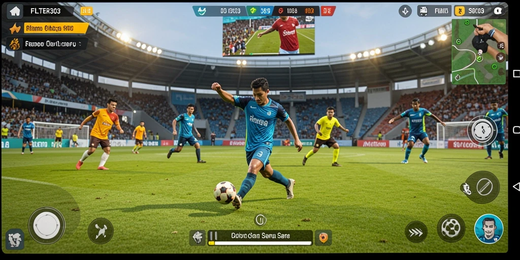 Tampilan gameplay seru dalam FILTER303 yang menggambarkan aksi olahraga.