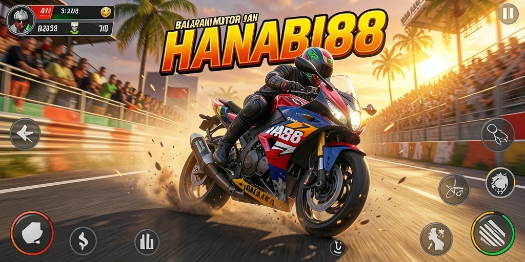 Gameplay seru dan menegangkan di <strong>HANABI88</strong> dengan motor balap cepat.