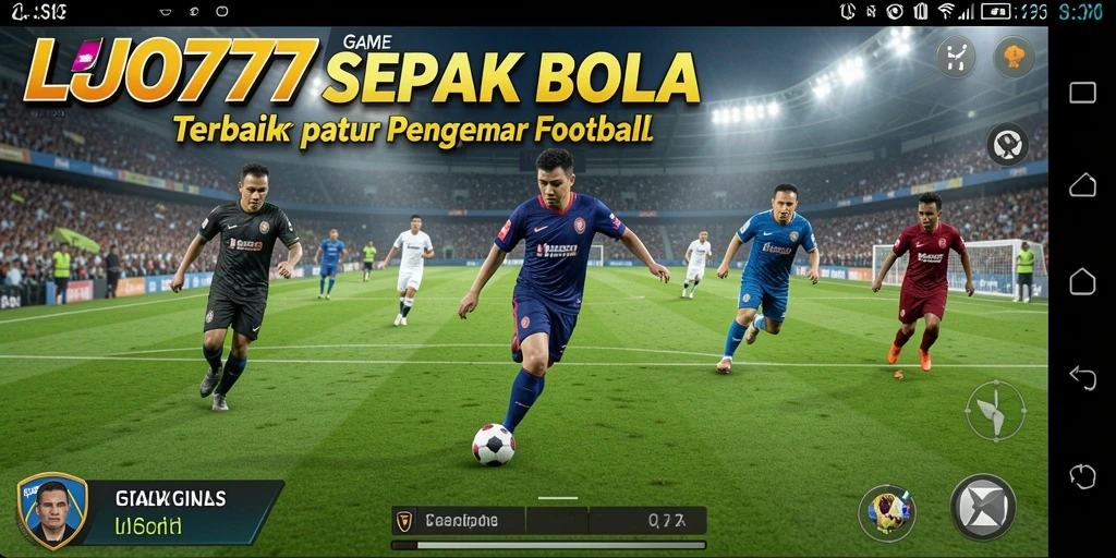 Tangkapan layar gameplay LJO777 menunjukkan aksi sepak bola yang mendebarkan.