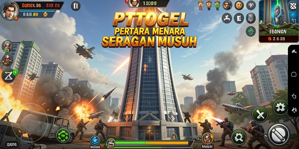 Screenshot gameplay PTTOGEL menampilkan aksi seru melindungi menara dari musuh.