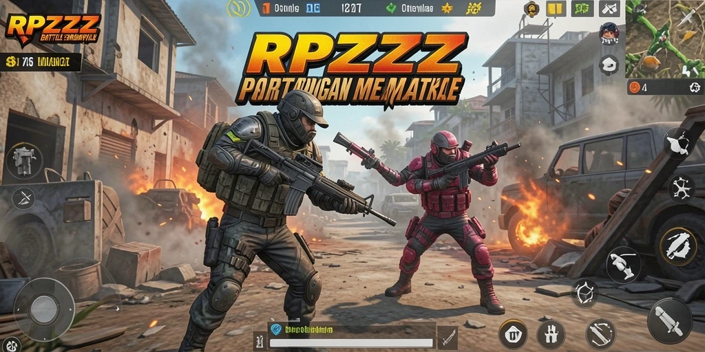 Screenshot gameplay RPZZZ menampilkan aksi menegangkan di arena Battle Royale.