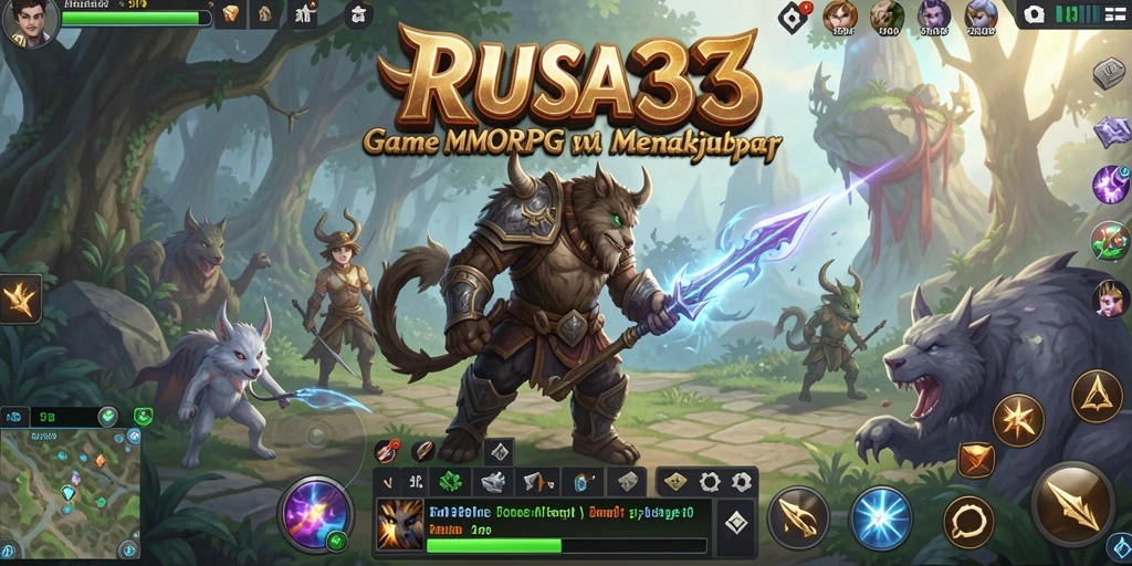 Screenshot gameplay RUSA33 menampilkan pertempuran epik dan eksplorasi dunia MMORPG.