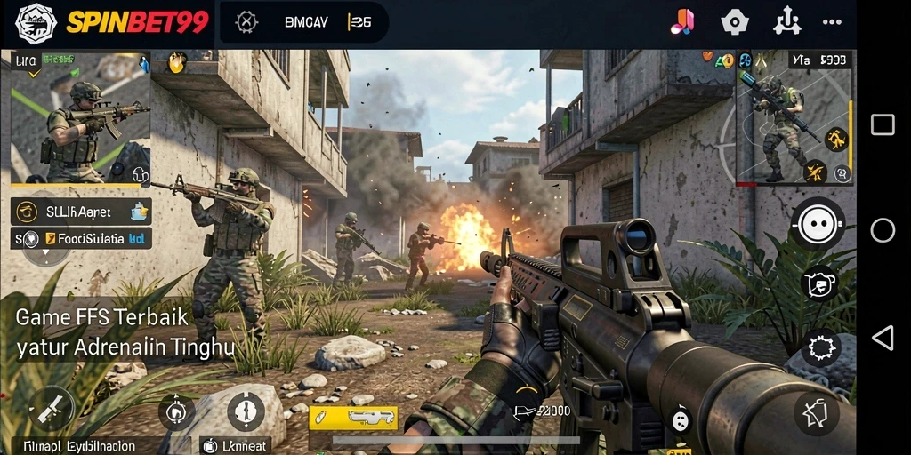Tampilan gameplay SPINBET99 dengan aksi tembak-menembak yang intens.