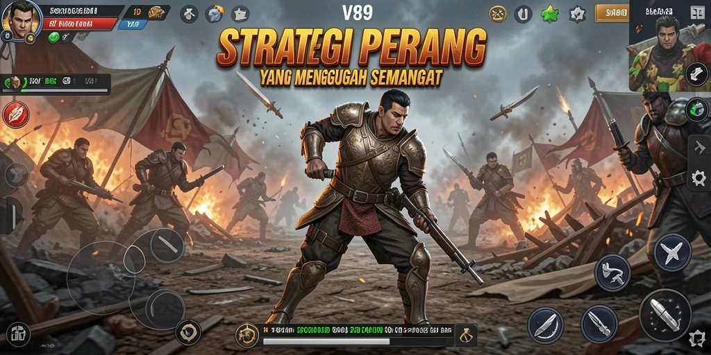 Screenshot gameplay V89 yang menunjukkan pertempuran strategis yang mendebarkan.