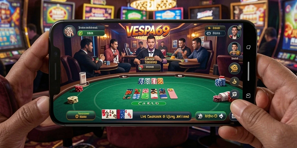 Tampilan gameplay VESPA69 yang menghadirkan suasana kasino yang autentik.